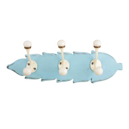 Turquoise Cream Double Loop Ceramic Iron Wooden Hooks